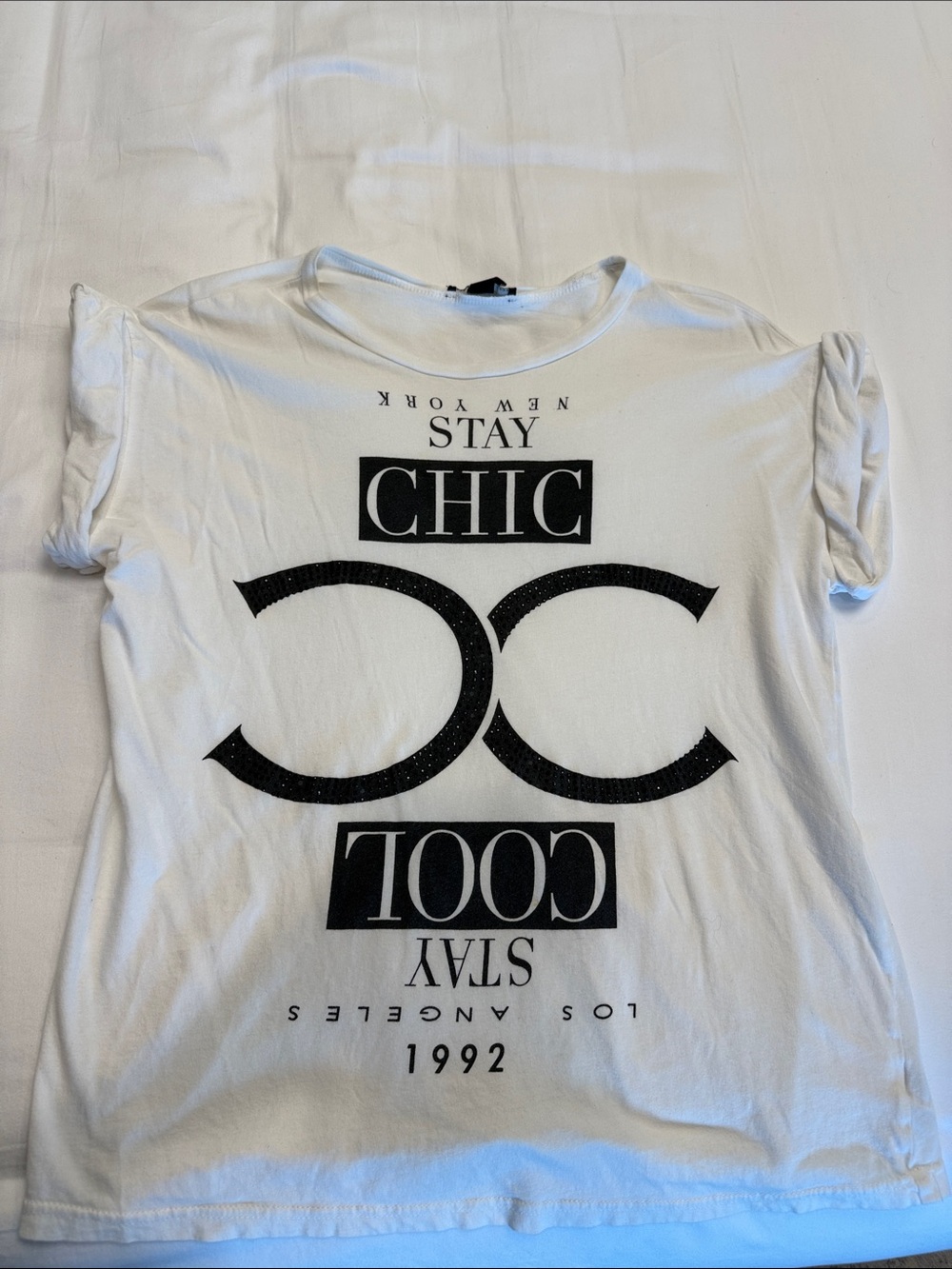 Forever 21 White Graphic Tee with Black Print